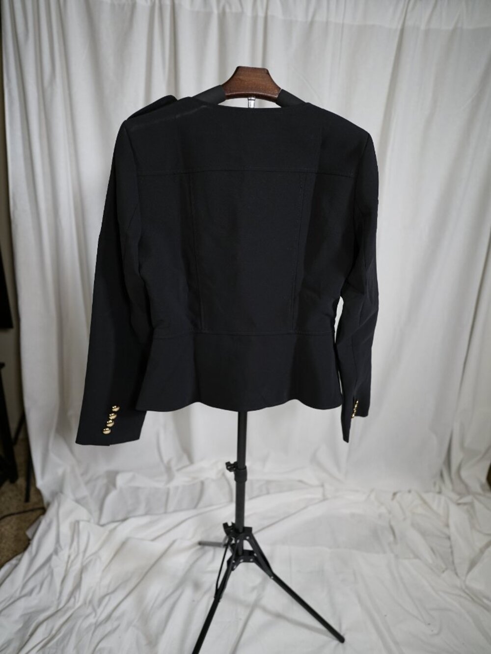 Amanda Uprichard NWT Black Military Blazer Gold Buttons Peplum Jacket Sz L - Picture 3 of 6